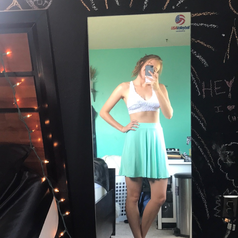 Bright turquoise skater skirt